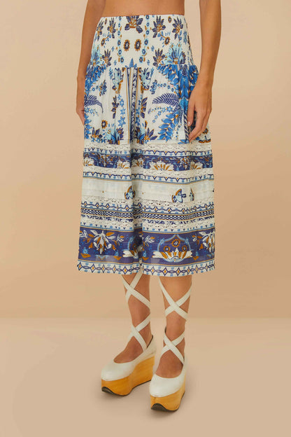 FARM Rio Off-White Ana Tapestry Organic Cotton Midi Skirt