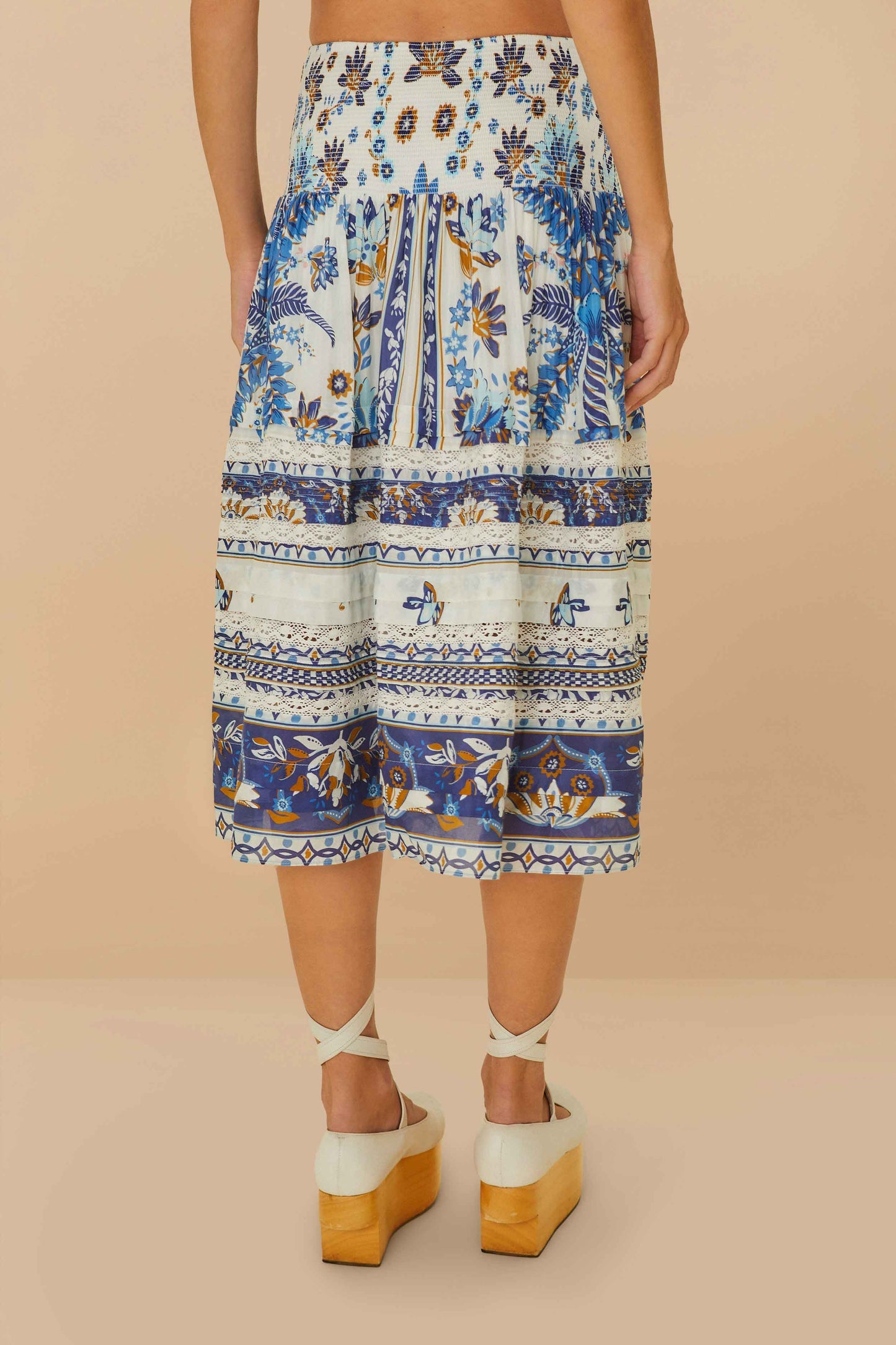 FARM Rio Off-White Ana Tapestry Organic Cotton Midi Skirt