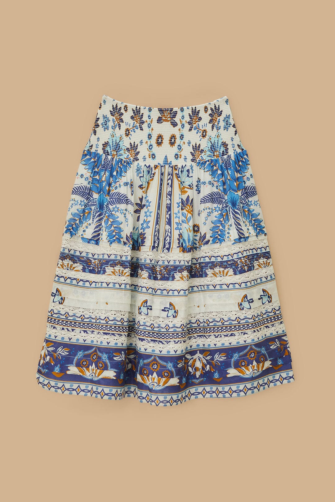 FARM Rio Off-White Ana Tapestry Organic Cotton Midi Skirt