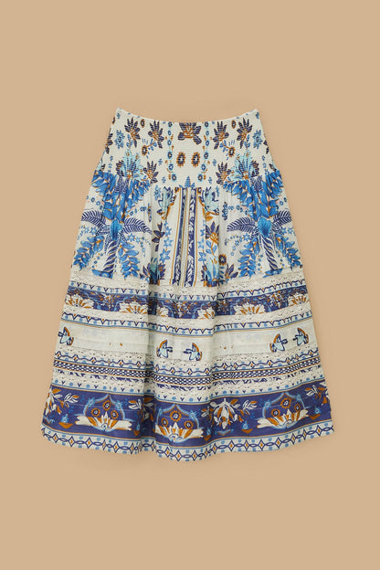 FARM Rio Off-White Ana Tapestry Organic Cotton Midi Skirt