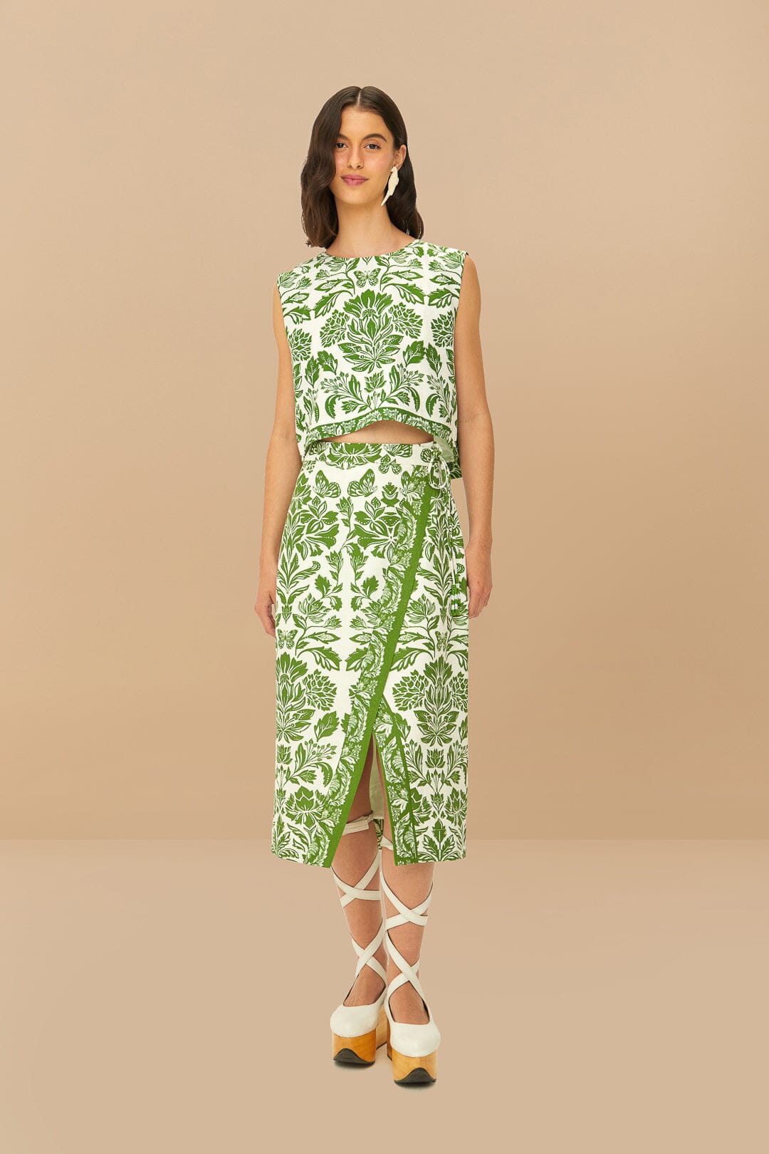 FARM Rio Green Delicate Tapestry LENZING™ ECOVERO™ Euroflax™ Midi Skirt