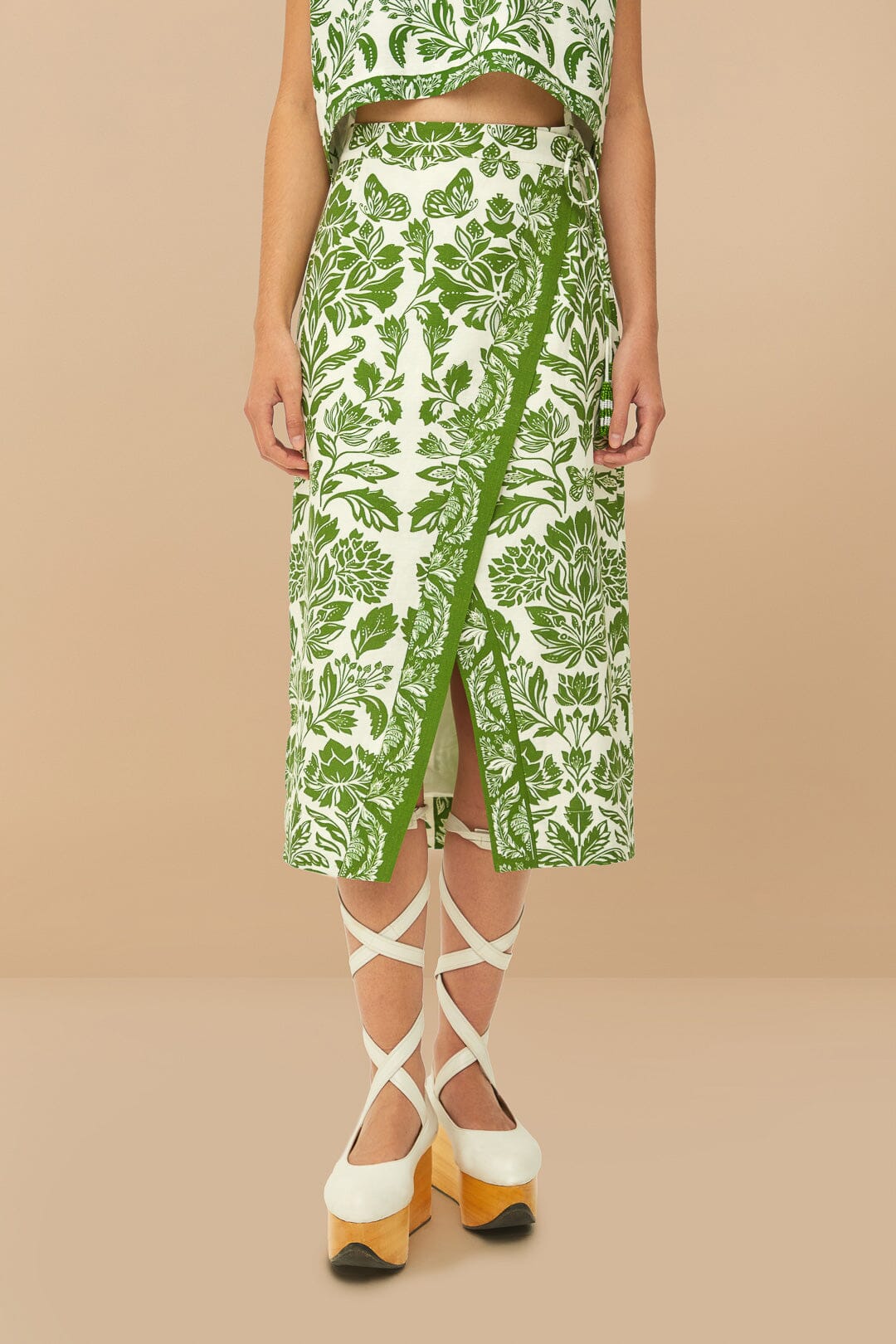 FARM Rio Green Delicate Tapestry LENZING™ ECOVERO™ Euroflax™ Midi Skirt