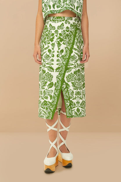 FARM Rio Green Delicate Tapestry LENZING™ ECOVERO™ Euroflax™ Midi Skirt