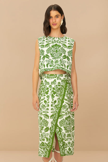 FARM Rio Green Delicate Tapestry LENZING™ ECOVERO™ Euroflax™ Midi Skirt