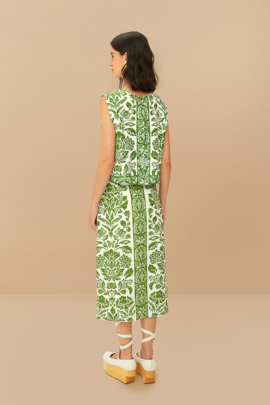 FARM Rio Green Delicate Tapestry LENZING™ ECOVERO™ Euroflax™ Midi Skirt
