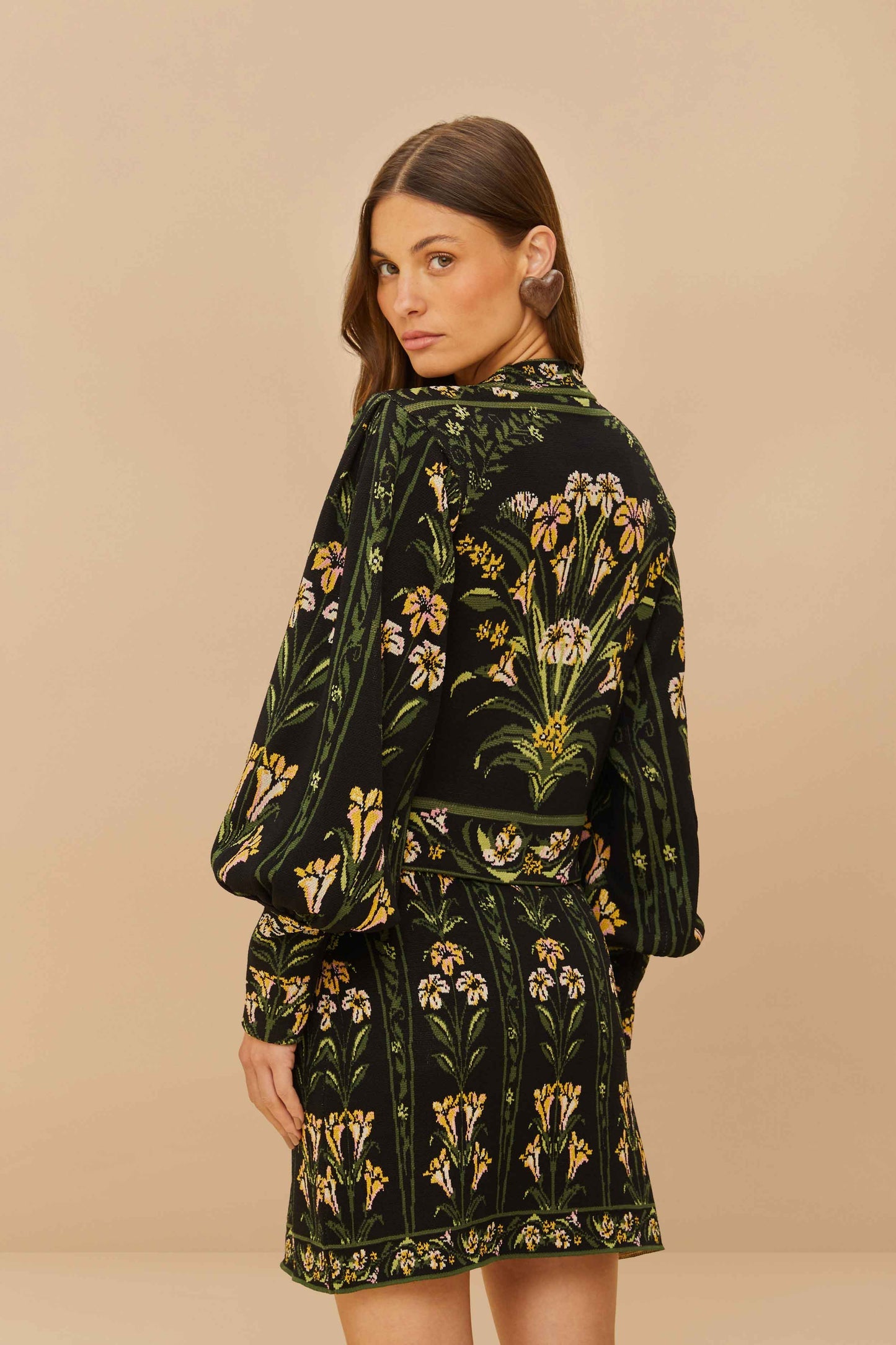 FARM Rio Black Flowers Arch Knit Skirt