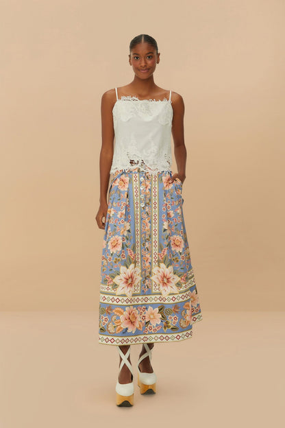 FARM Rio Blue Superbloom Tapestry Buttoned Maxi Skirt