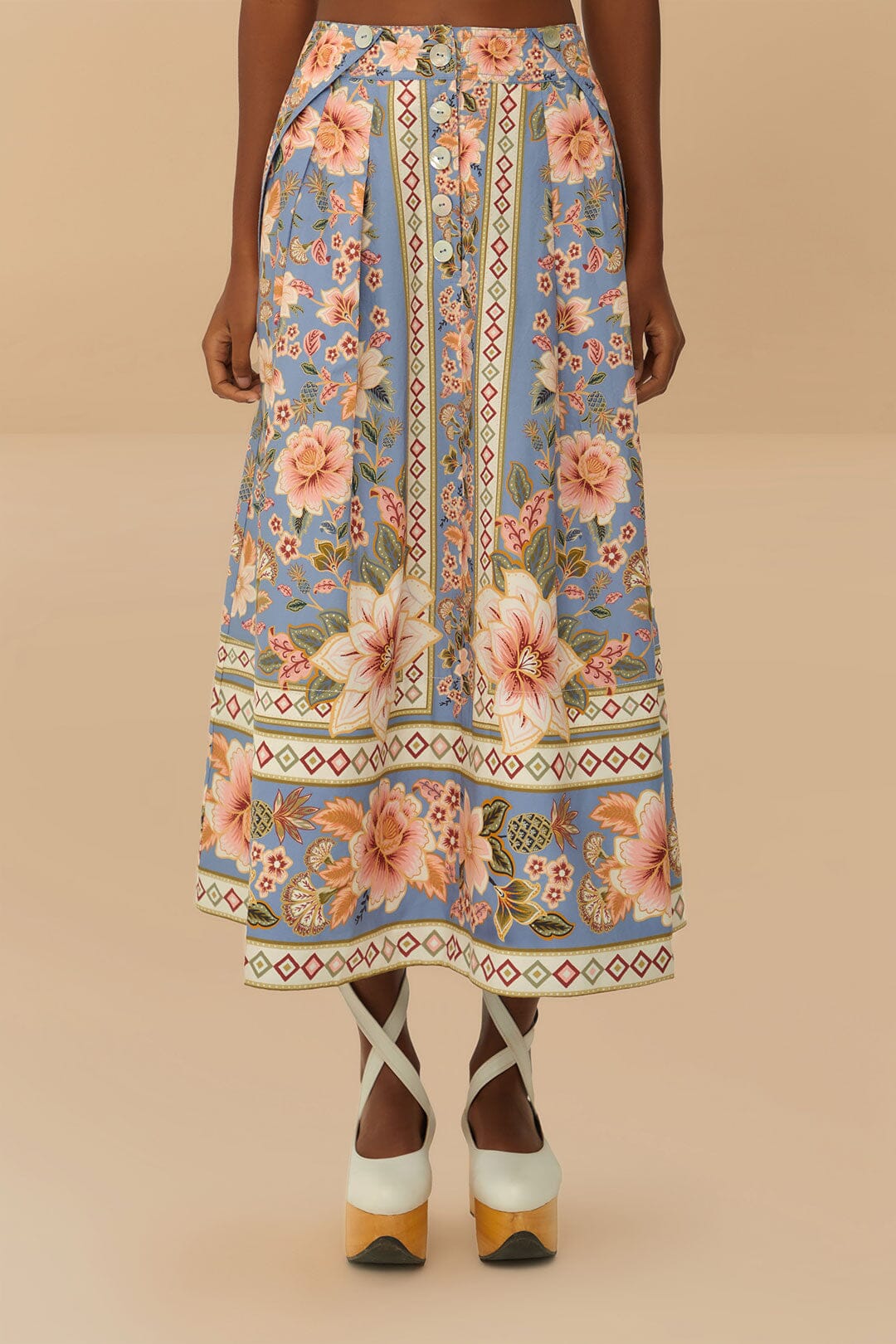FARM Rio Blue Superbloom Tapestry Buttoned Maxi Skirt