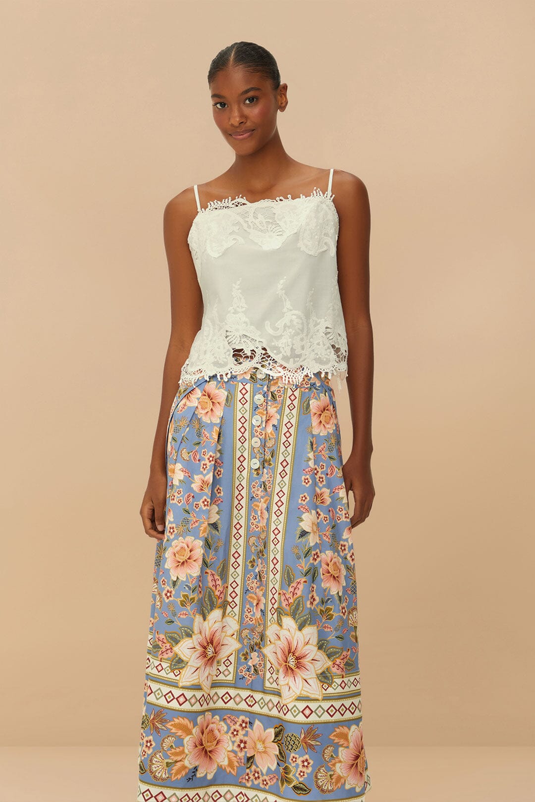 FARM Rio Blue Superbloom Tapestry Buttoned Maxi Skirt