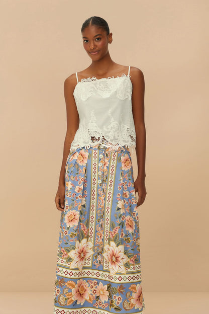 FARM Rio Blue Superbloom Tapestry Buttoned Maxi Skirt