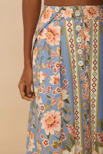 FARM Rio Blue Superbloom Tapestry Buttoned Maxi Skirt
