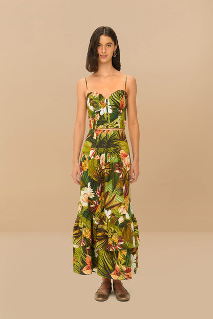 FARM Rio Multicolor Botanical Forest LENZING™ ECOVERO™ Euroflax™ Midi Skirt