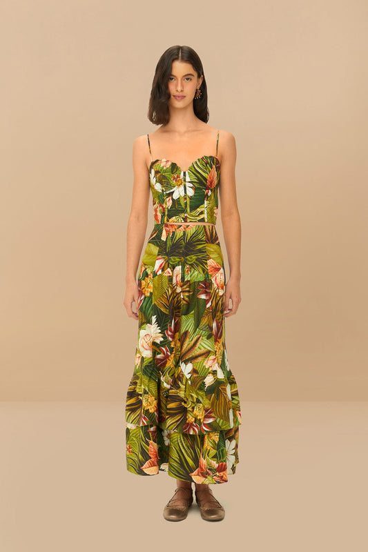 FARM Rio Multicolor Botanical Forest LENZING™ ECOVERO™ Euroflax™ Midi Skirt