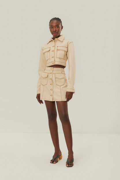 FARM Rio Off-White Gabardine Mini Skirt