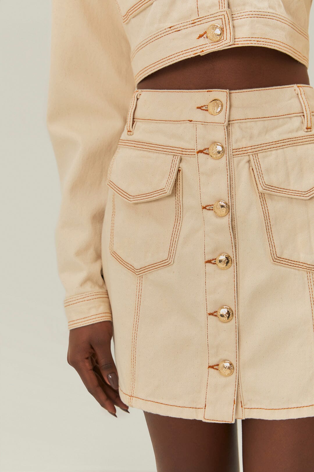 FARM Rio Off-White Gabardine Mini Skirt
