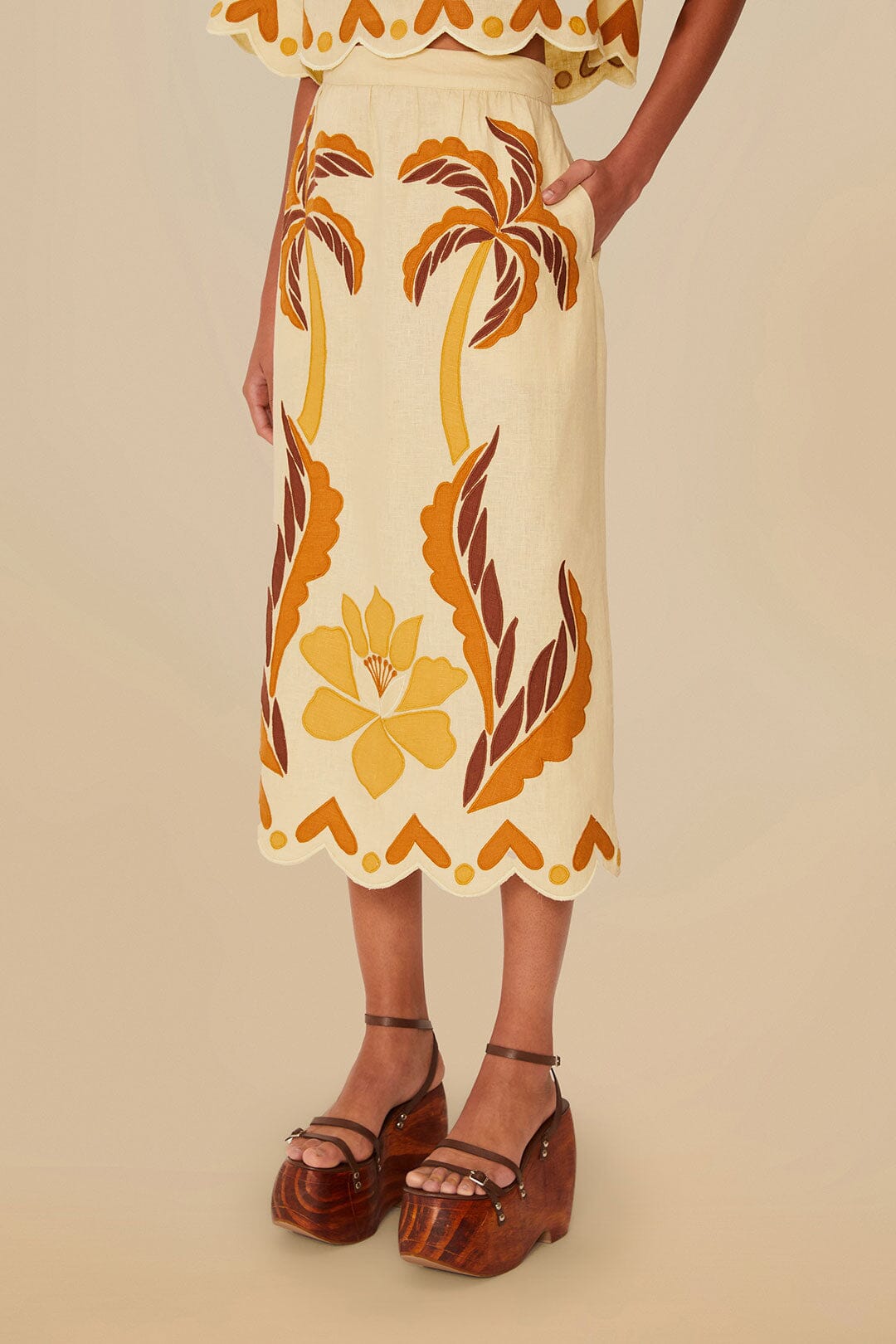 FARM Rio Sand Summer Cutwork Euroflax™ Premium Linen Skirt