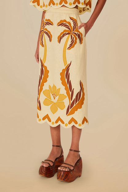 FARM Rio Sand Summer Cutwork Euroflax™ Premium Linen Skirt