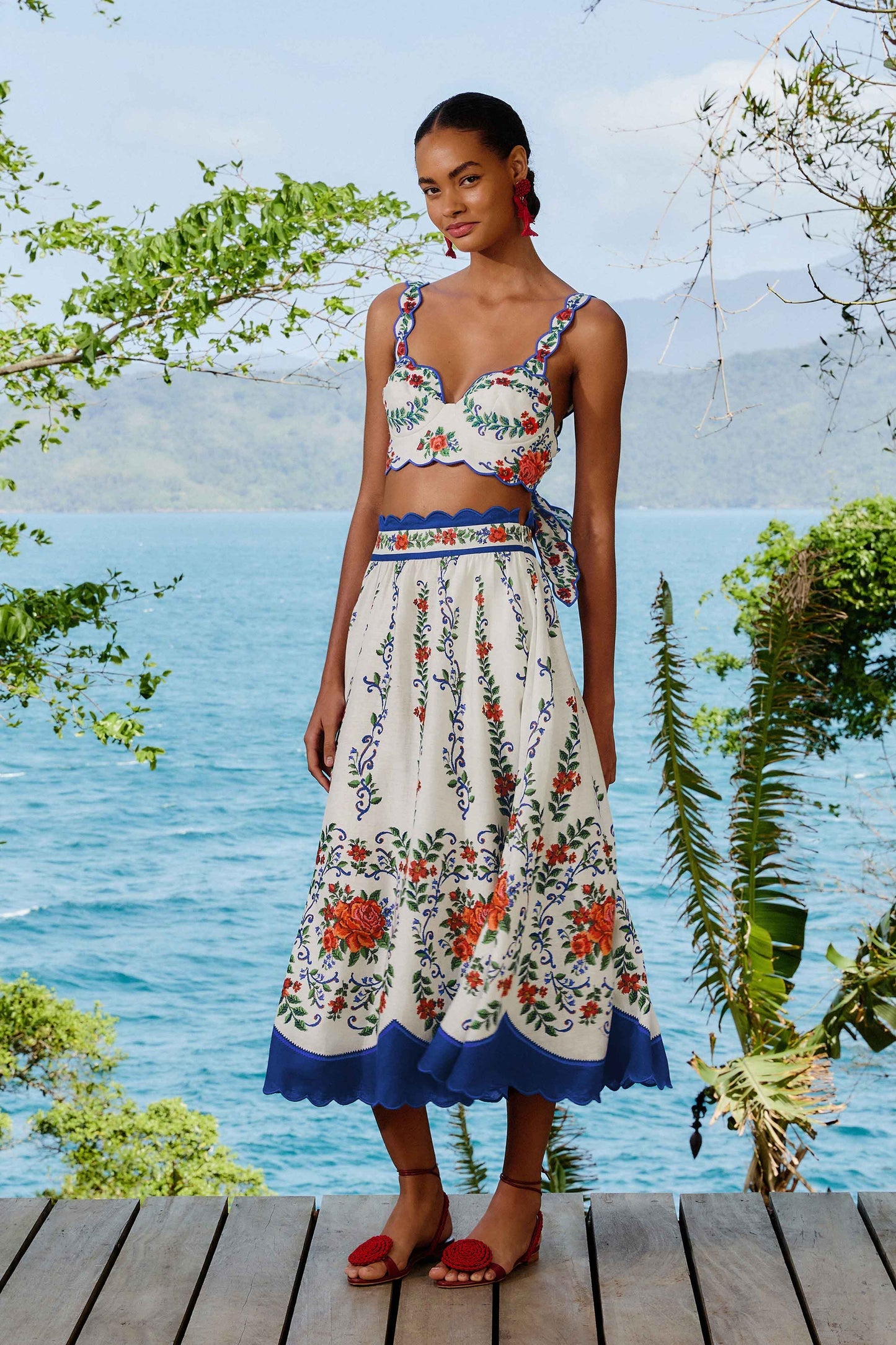 FARM Rio Off-White Flower Tapestry LENZING™ ECOVERO™ Euroflax™ Midi Skirt