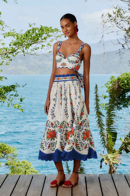 FARM Rio Off-White Flower Tapestry LENZING™ ECOVERO™ Euroflax™ Midi Skirt