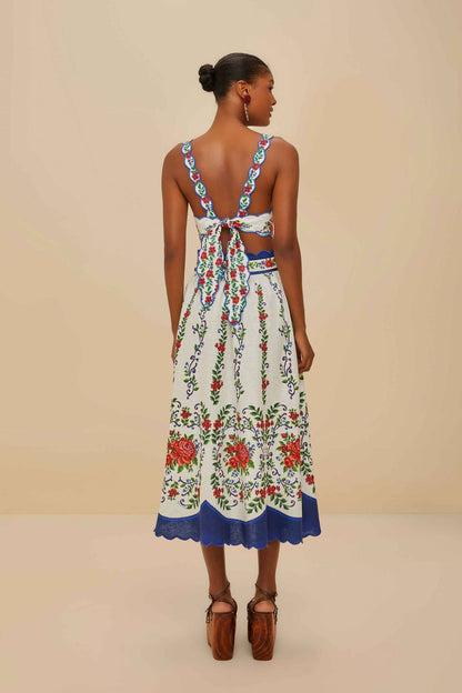 FARM Rio Off-White Flower Tapestry LENZING™ ECOVERO™ Euroflax™ Midi Skirt