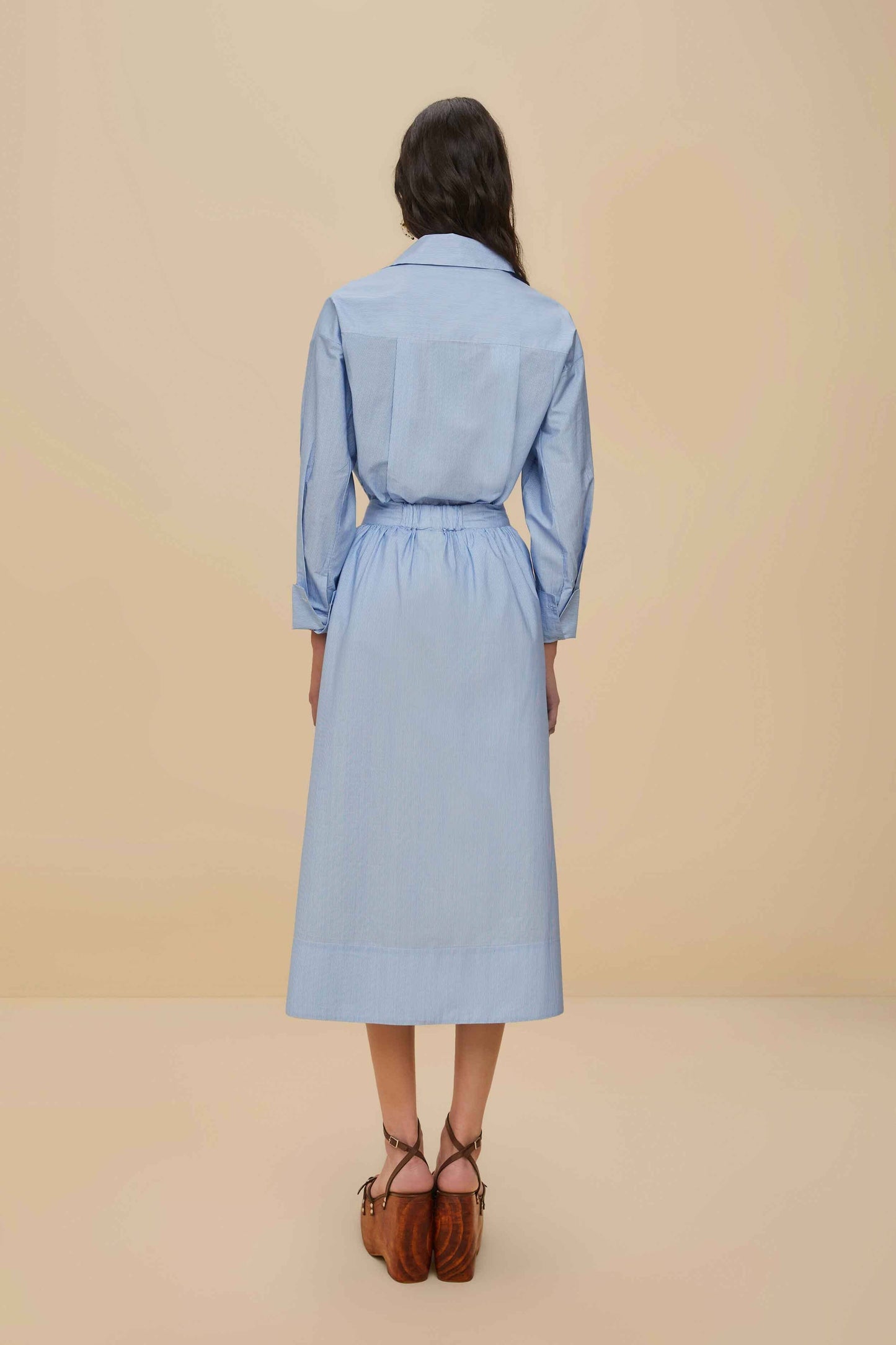 FARM Rio Blue Banana Cocina Striped Midi Skirt