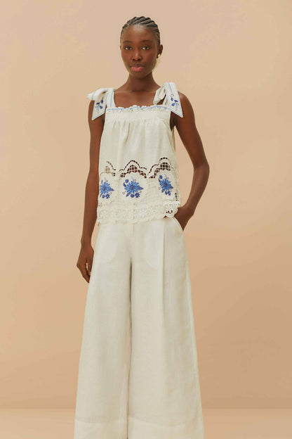 FARM Rio Off-White Euroflax™ Premium Linen High Waisted Pants