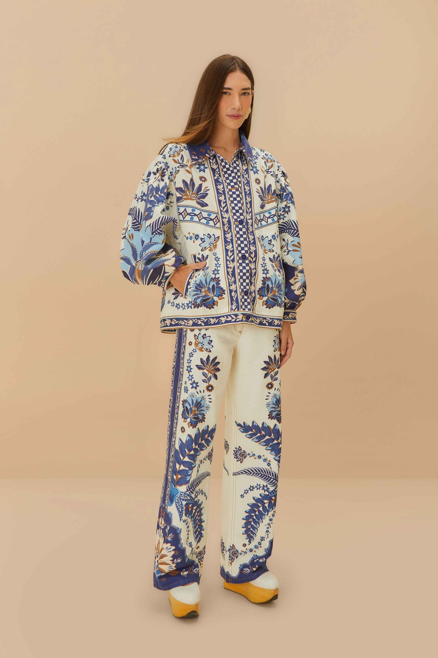 FARM Rio Off-White Encanto Tropical Pants