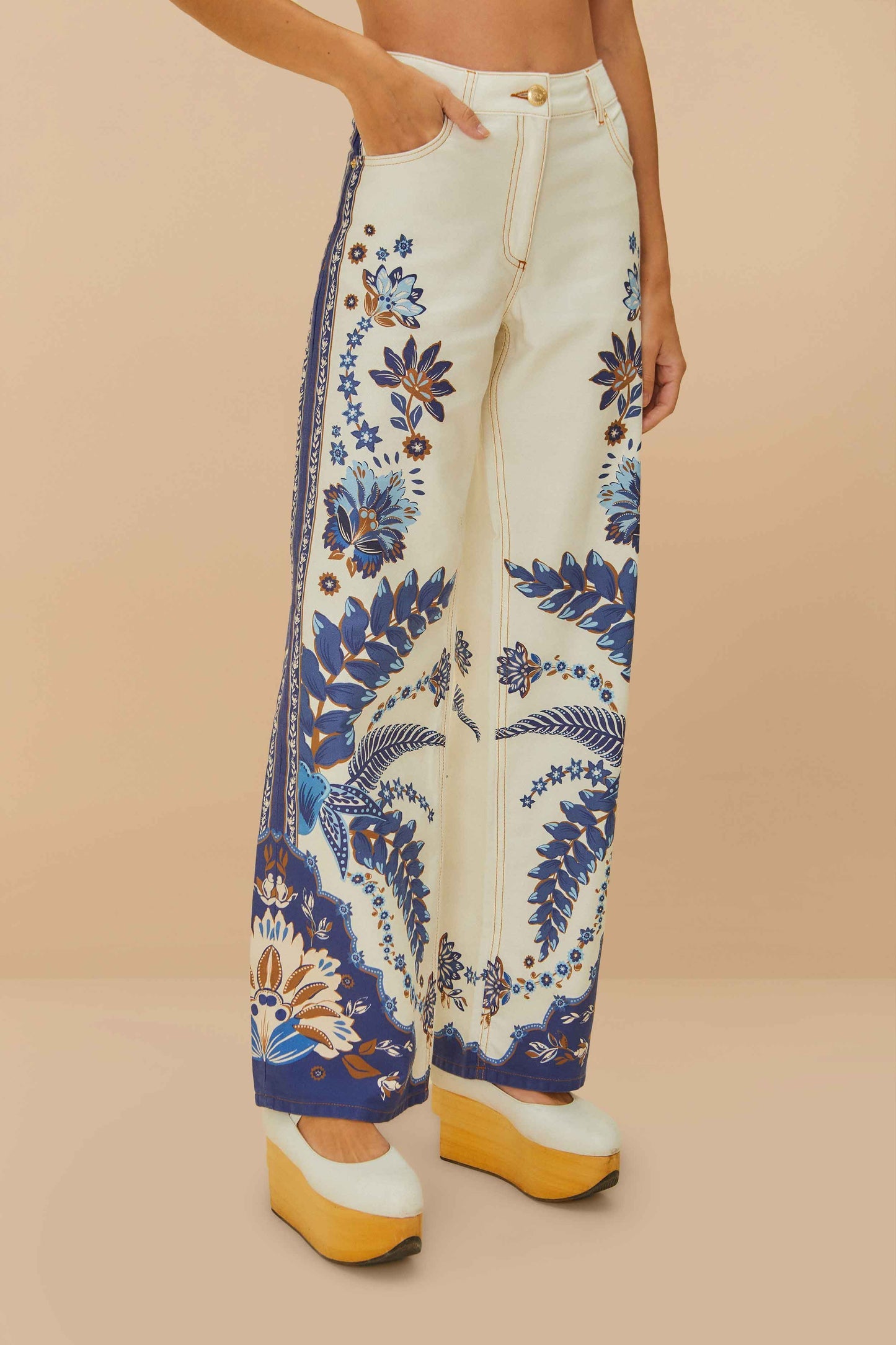 FARM Rio Off-White Encanto Tropical Pants