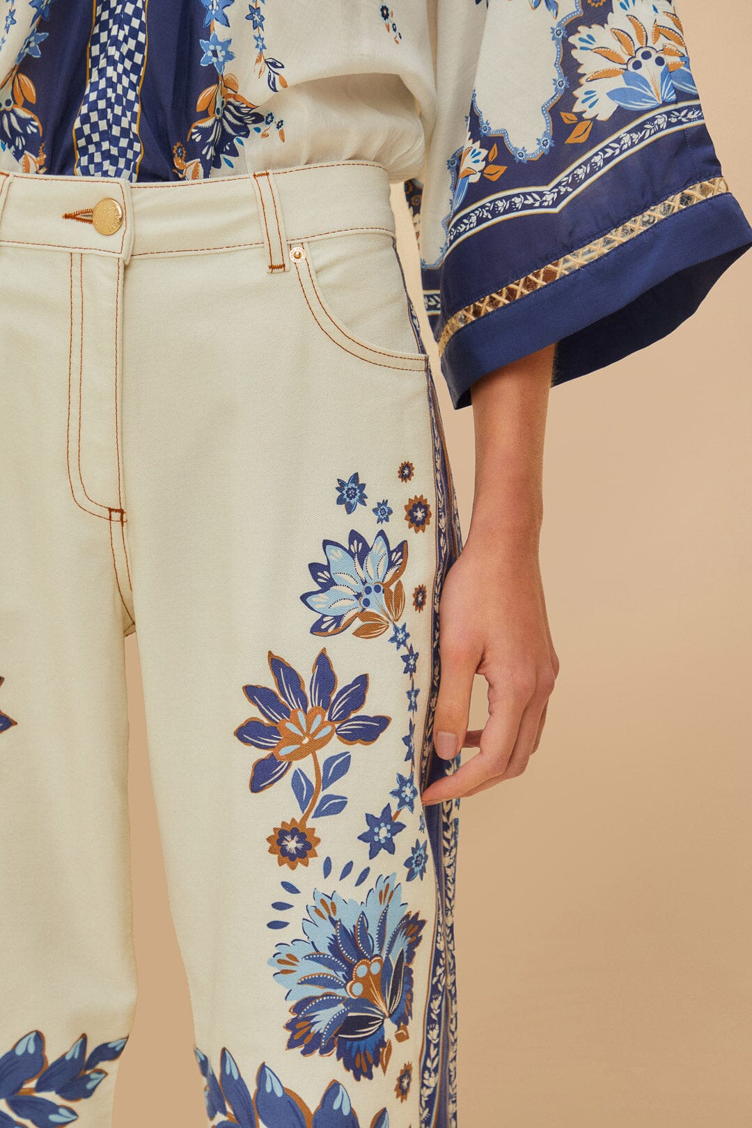FARM Rio Off-White Encanto Tropical Pants