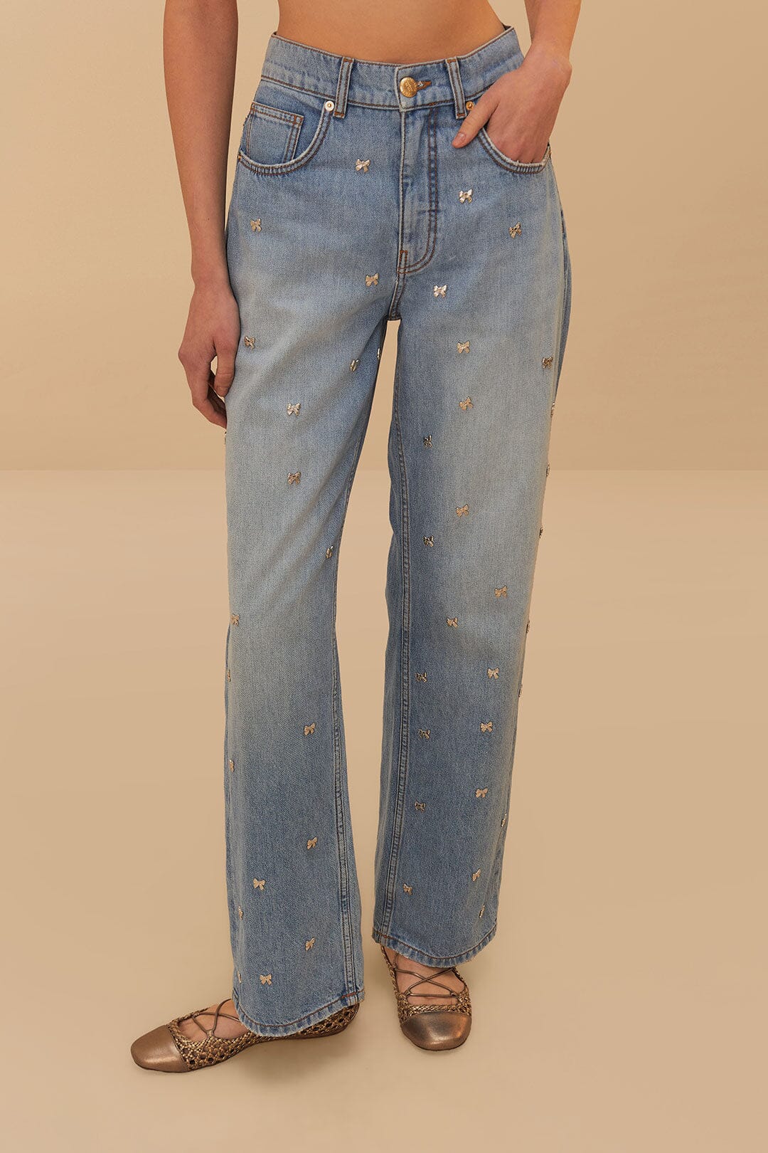 FARM Rio Denim Embroidered Bows Pants