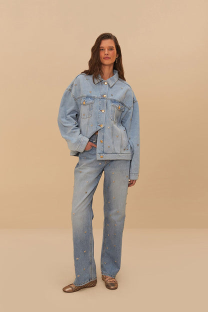 FARM Rio Denim Embroidered Bows Pants