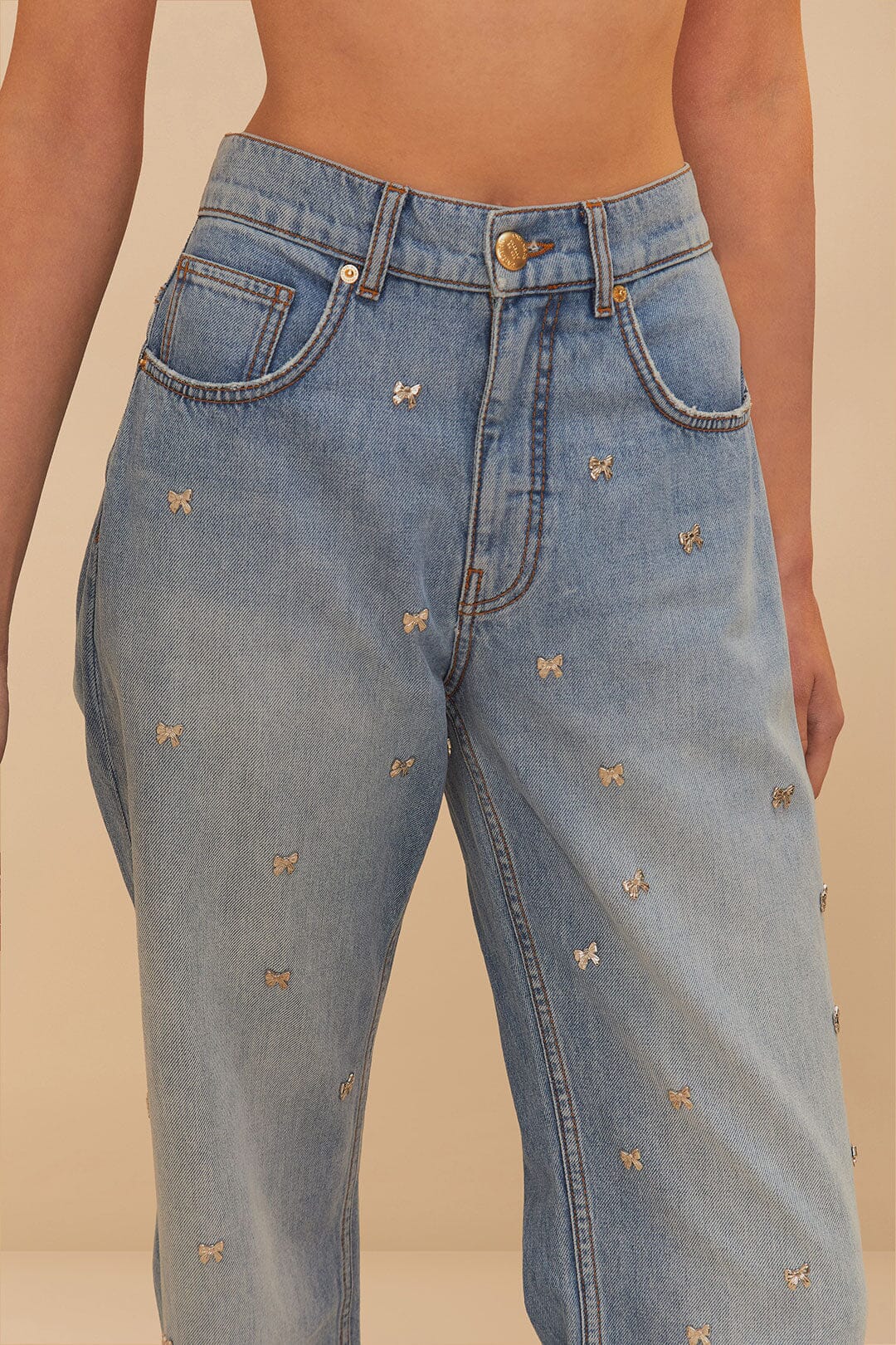 FARM Rio Denim Embroidered Bows Pants