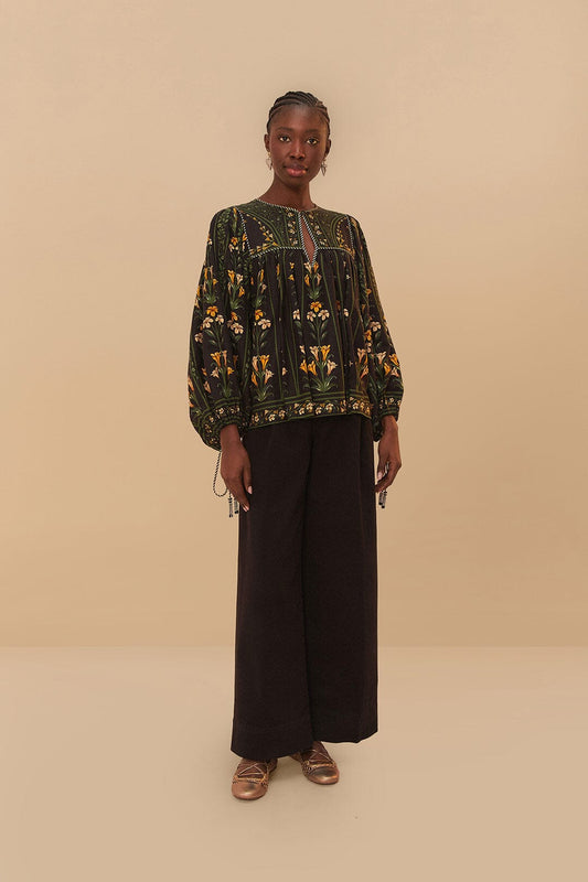 FARM Rio Black Twill Belted Wide Pants