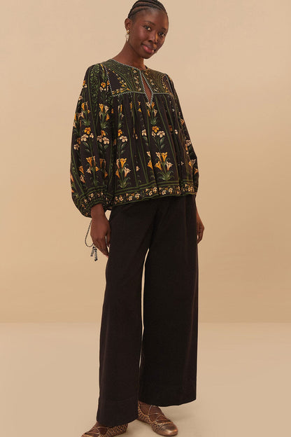 FARM Rio Black Twill Belted Wide Pants