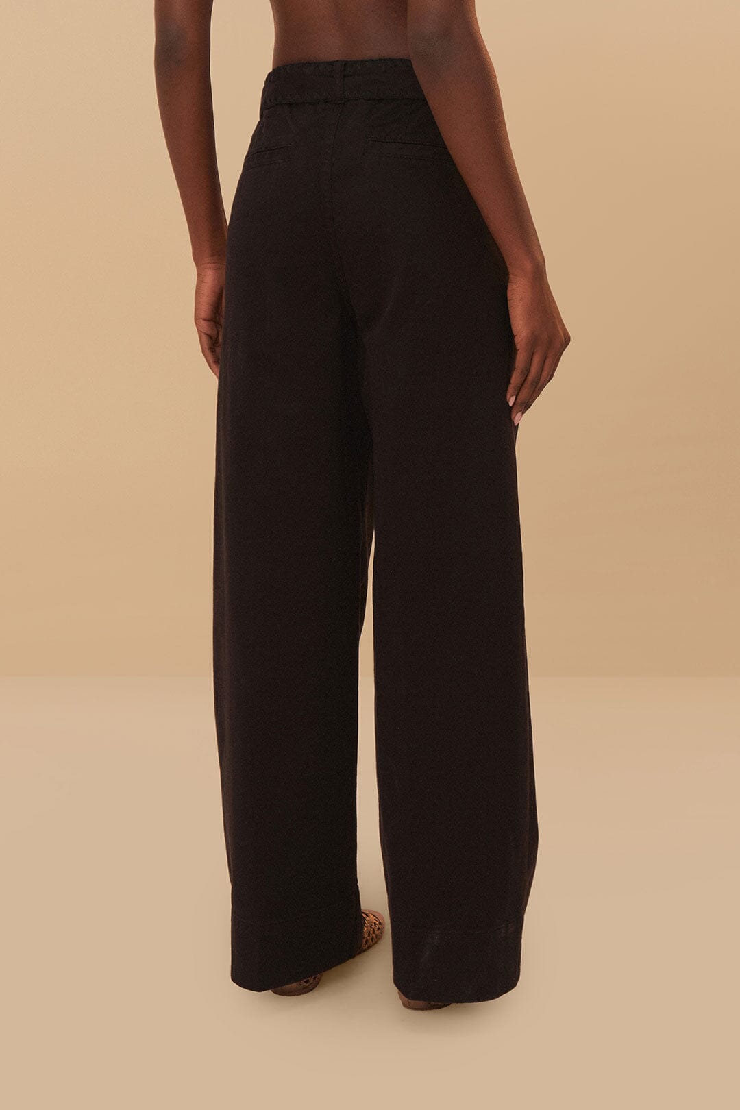 FARM Rio Black Twill Belted Wide Pants