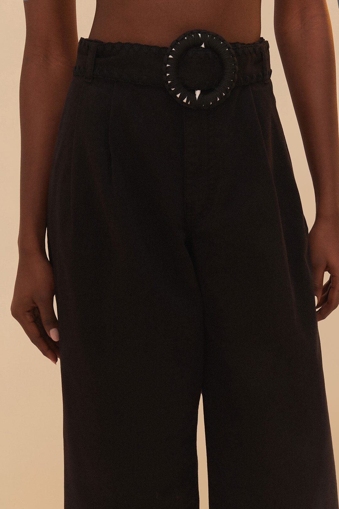 FARM Rio Black Twill Belted Wide Pants