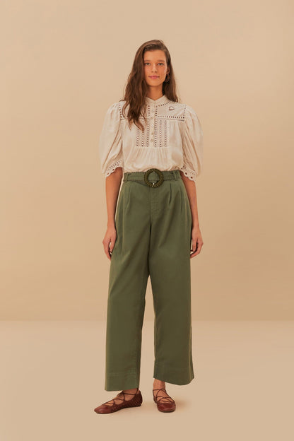 FARM Rio Green Twill Pleated Wide Pants