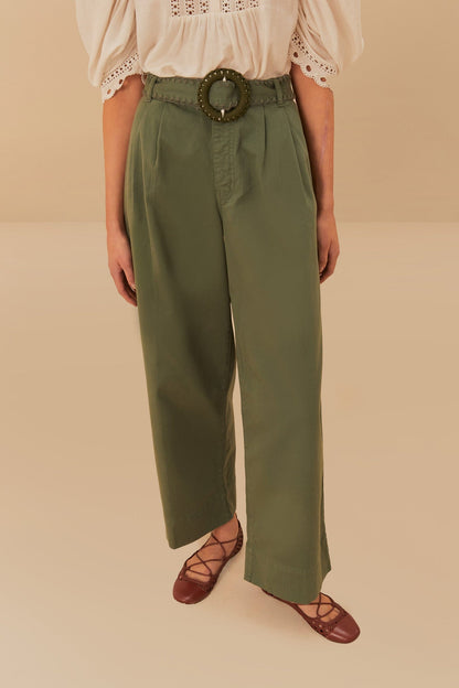 FARM Rio Green Twill Pleated Wide Pants