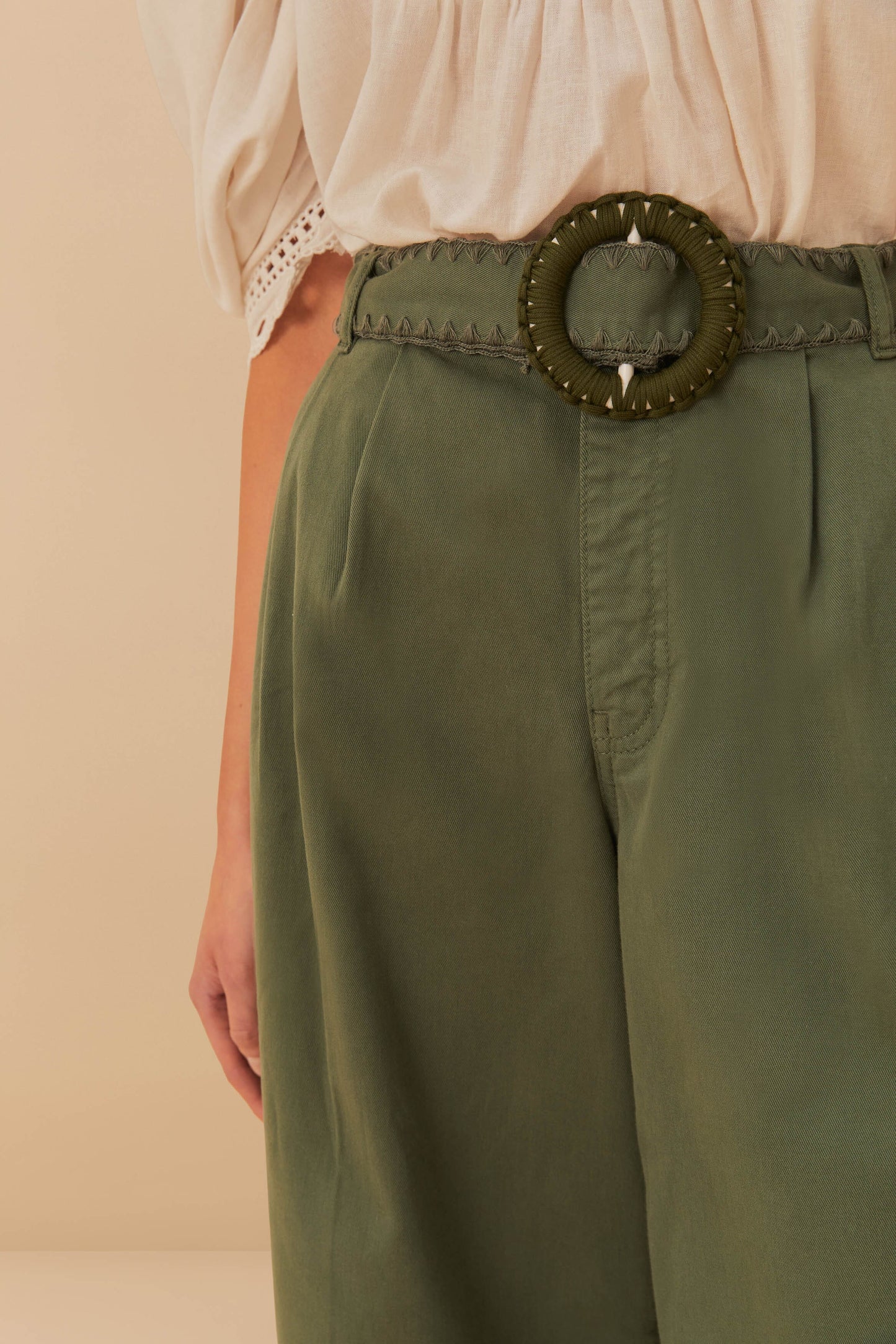 FARM Rio Green Twill Pleated Wide Pants