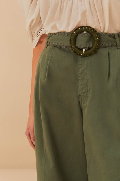 FARM Rio Green Twill Pleated Wide Pants