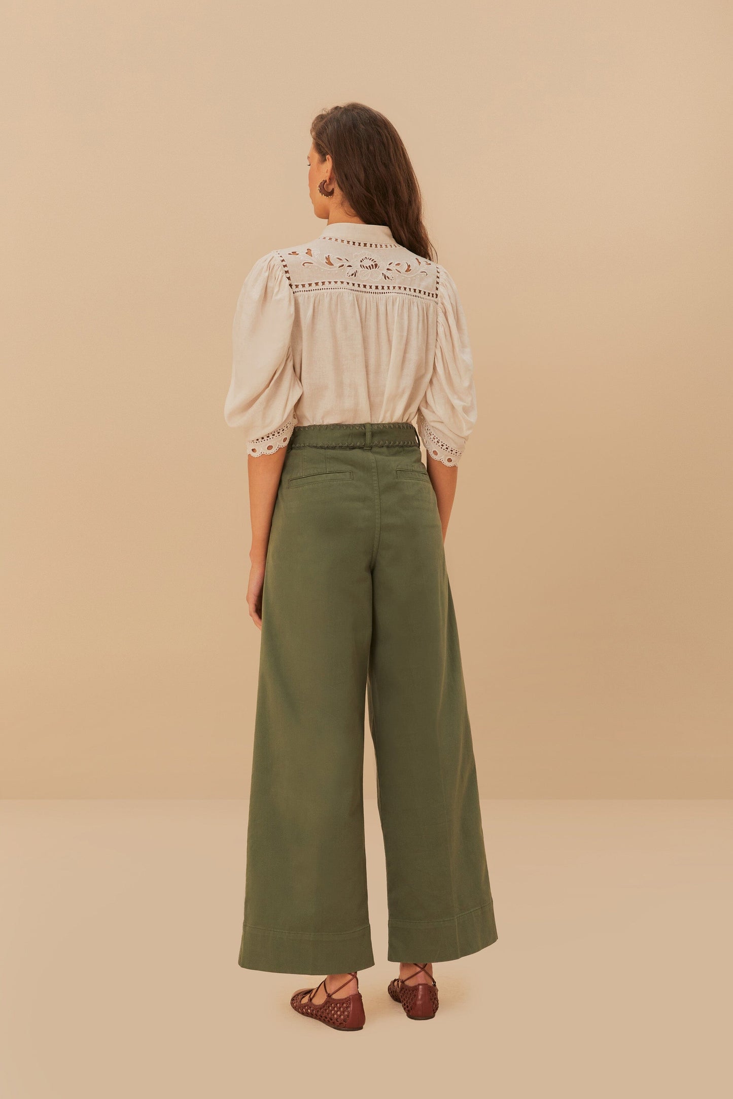 FARM Rio Green Twill Pleated Wide Pants