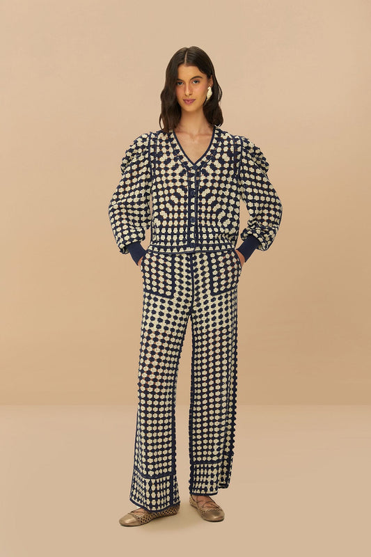FARM Rio Blue & White Crochet Pants