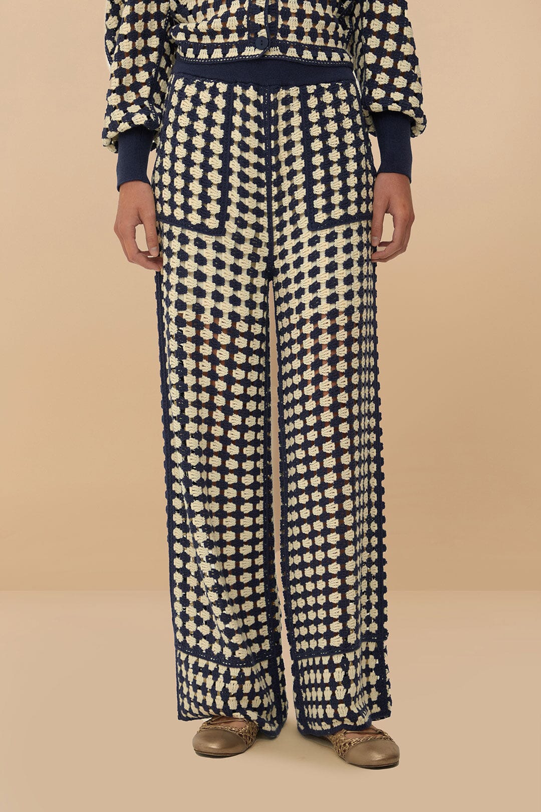 FARM Rio Blue & White Crochet Pants
