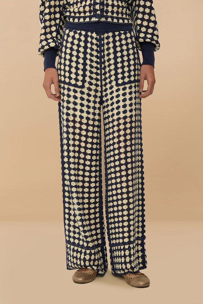 FARM Rio Blue & White Crochet Pants