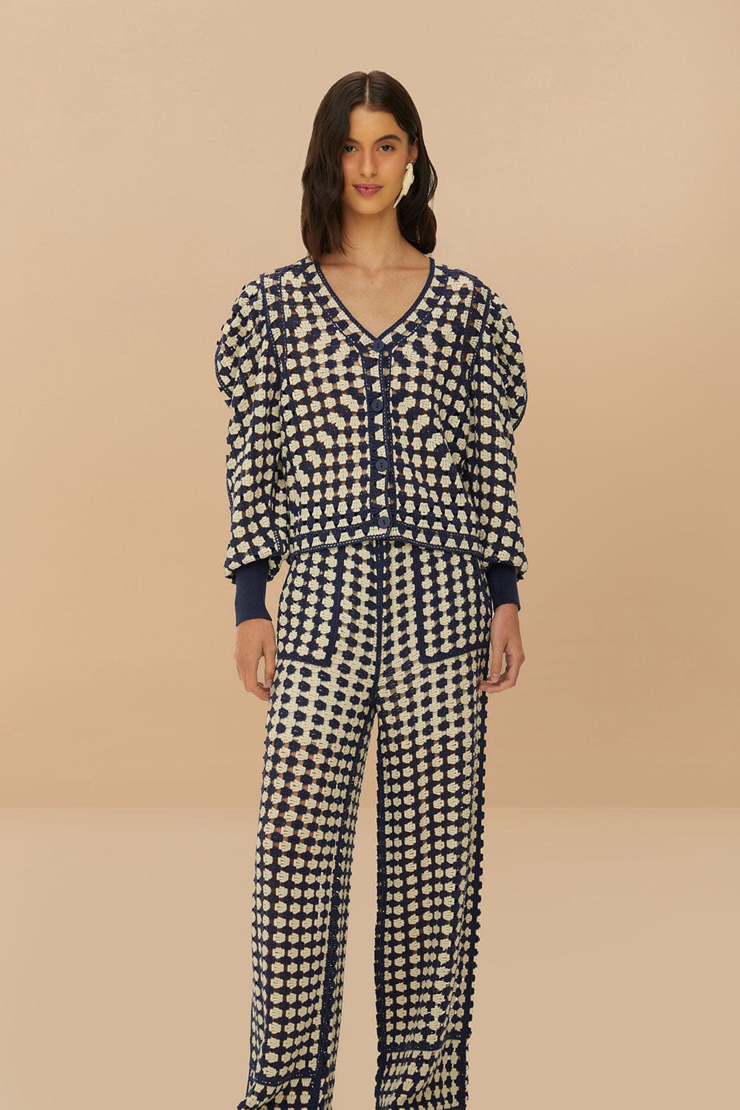 FARM Rio Blue & White Crochet Pants