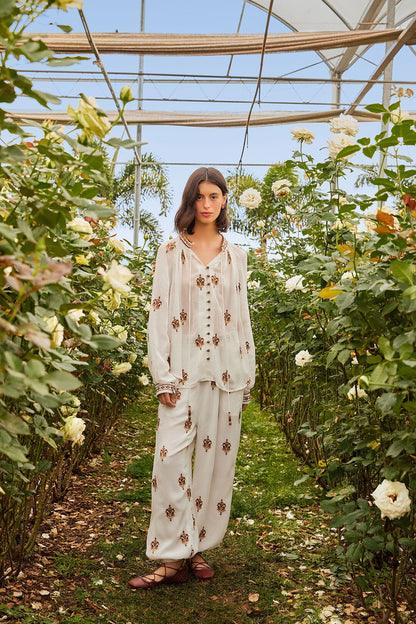 FARM Rio Off-White Anchor Tapestry Embroidered Pants