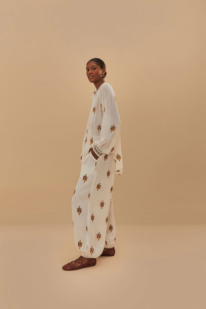 FARM Rio Off-White Anchor Tapestry Embroidered Pants