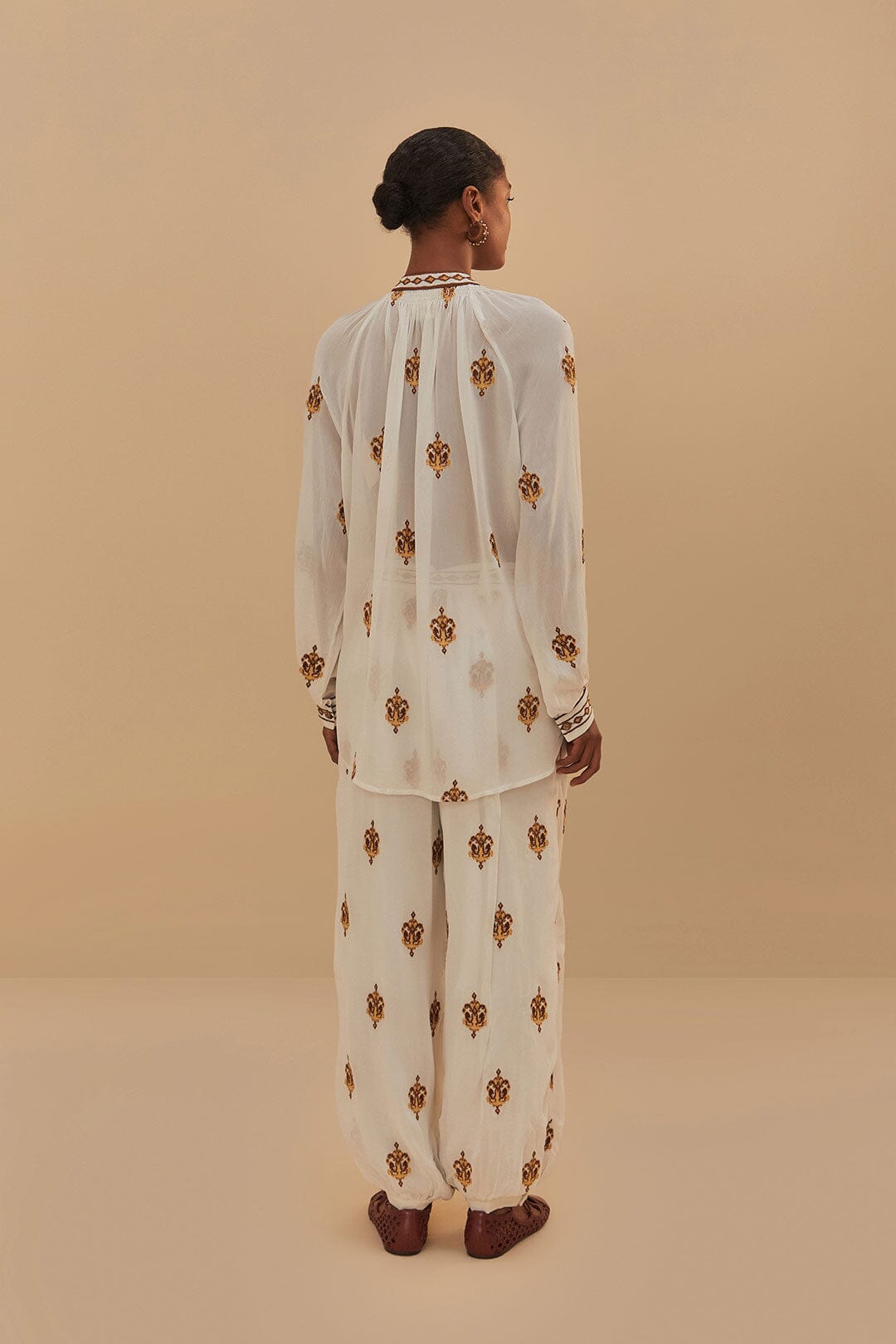 FARM Rio Off-White Anchor Tapestry Embroidered Pants
