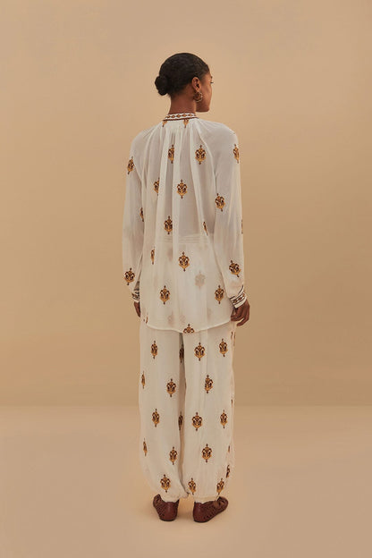 FARM Rio Off-White Anchor Tapestry Embroidered Pants