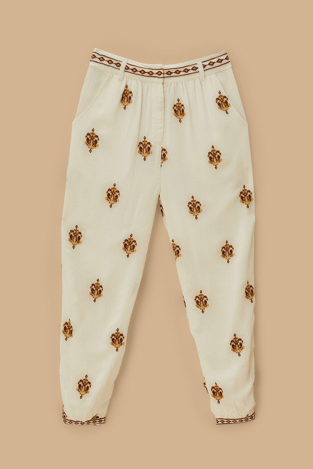 FARM Rio Off-White Anchor Tapestry Embroidered Pants